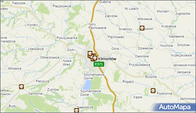 mapa Klimontów powiat sandomierski, Klimontów powiat sandomierski na mapie Targeo