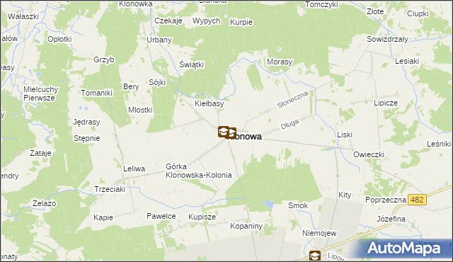 mapa Klonowa powiat sieradzki, Klonowa powiat sieradzki na mapie Targeo