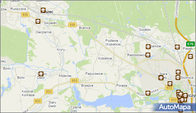 mapa Kobielice gmina Suszec, Kobielice gmina Suszec na mapie Targeo