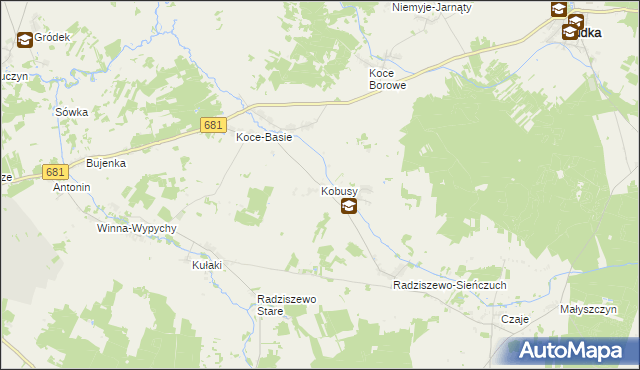 mapa Kobusy gmina Ciechanowiec, Kobusy gmina Ciechanowiec na mapie Targeo