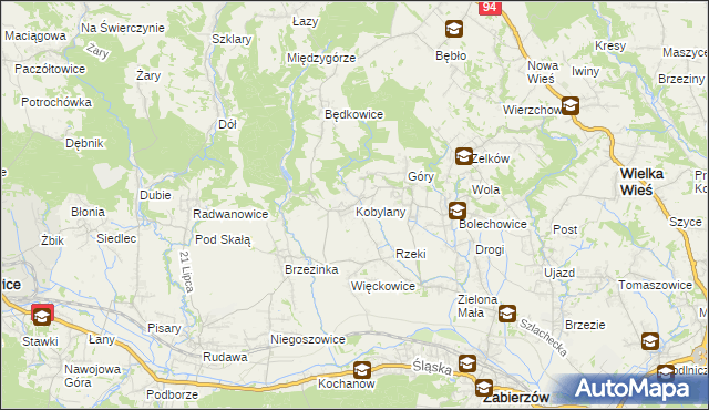 mapa Kobylany gmina Zabierzów, Kobylany gmina Zabierzów na mapie Targeo