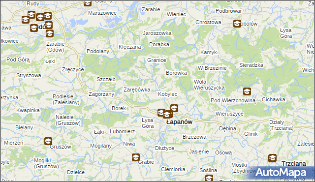 mapa Kobylec gmina Łapanów, Kobylec gmina Łapanów na mapie Targeo