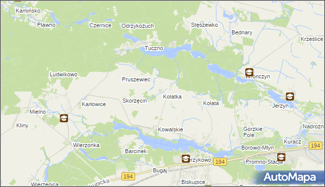 mapa Kołatka gmina Pobiedziska, Kołatka gmina Pobiedziska na mapie Targeo