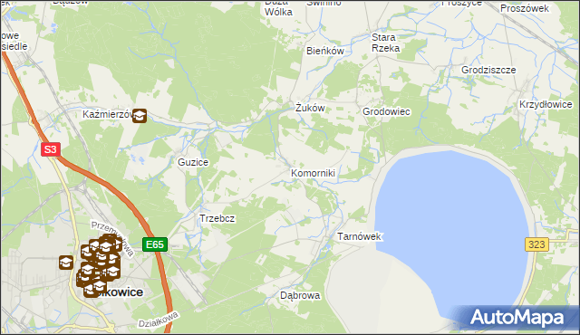 mapa Komorniki gmina Polkowice, Komorniki gmina Polkowice na mapie Targeo