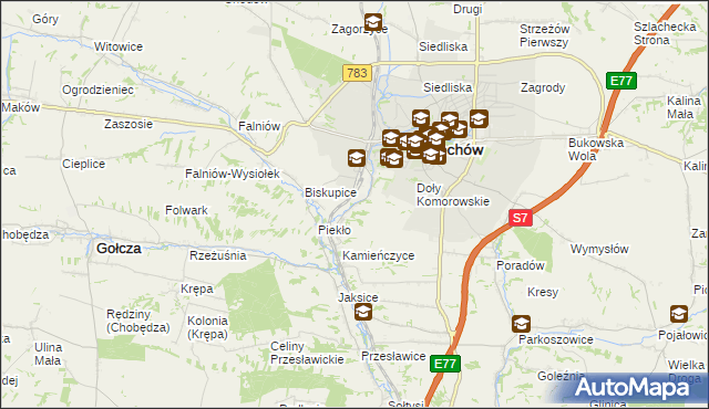 mapa Komorów gmina Miechów, Komorów gmina Miechów na mapie Targeo