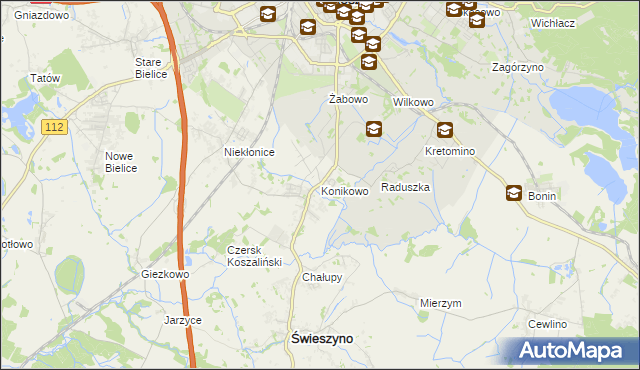 mapa Konikowo gmina Świeszyno, Konikowo gmina Świeszyno na mapie Targeo