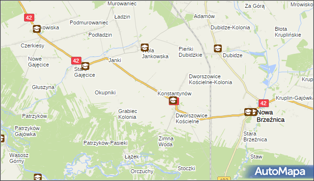 mapa Konstantynów gmina Nowa Brzeźnica, Konstantynów gmina Nowa Brzeźnica na mapie Targeo
