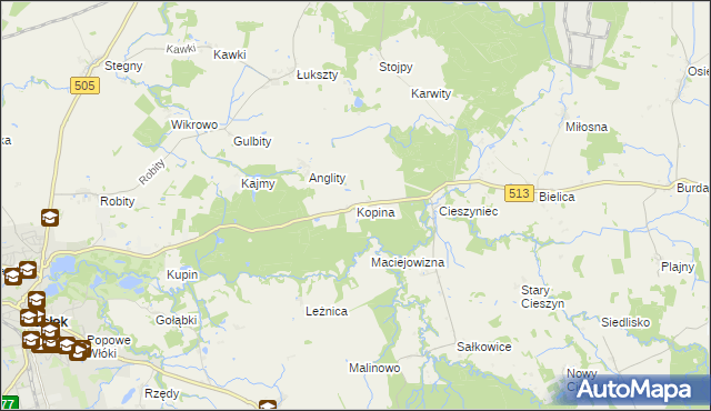 mapa Kopina gmina Pasłęk, Kopina gmina Pasłęk na mapie Targeo