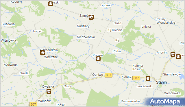 mapa Kopina gmina Stanin, Kopina gmina Stanin na mapie Targeo