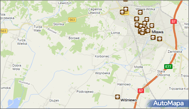 mapa Korboniec, Korboniec na mapie Targeo