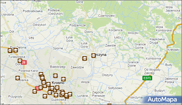 mapa Korczyna powiat krośnieński, Korczyna powiat krośnieński na mapie Targeo