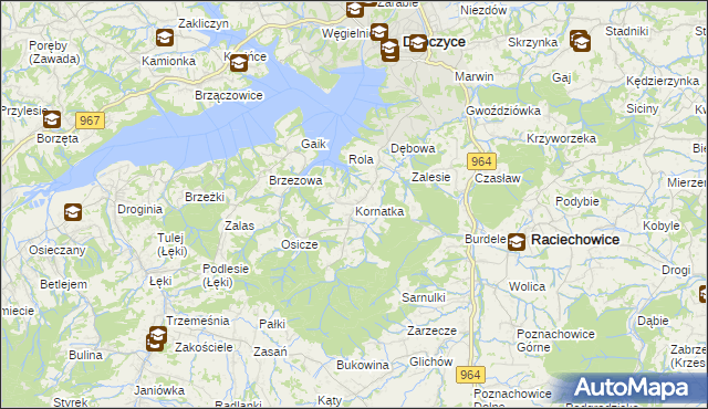 mapa Kornatka gmina Dobczyce, Kornatka gmina Dobczyce na mapie Targeo