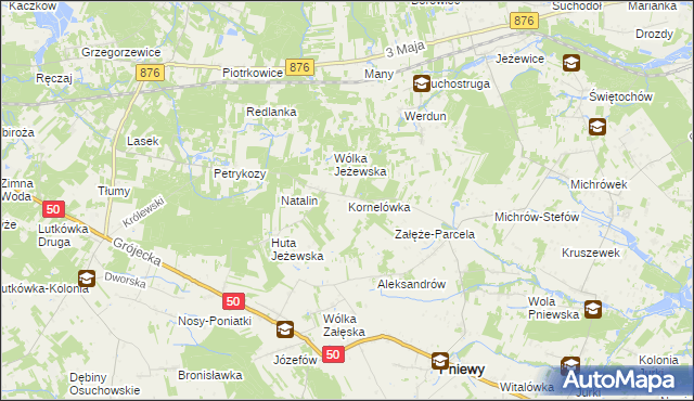 mapa Kornelówka gmina Pniewy, Kornelówka gmina Pniewy na mapie Targeo