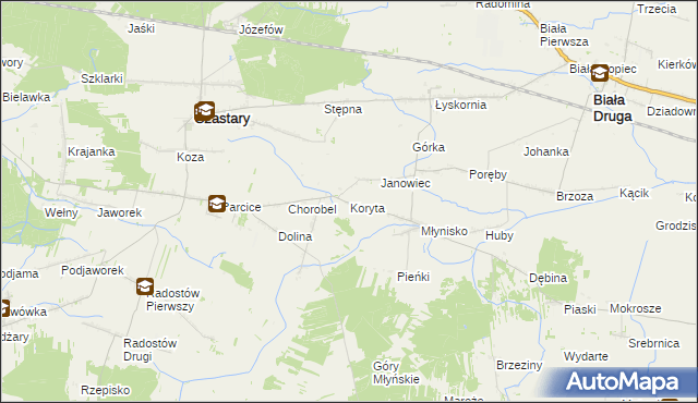 mapa Koryta gmina Biała, Koryta gmina Biała na mapie Targeo