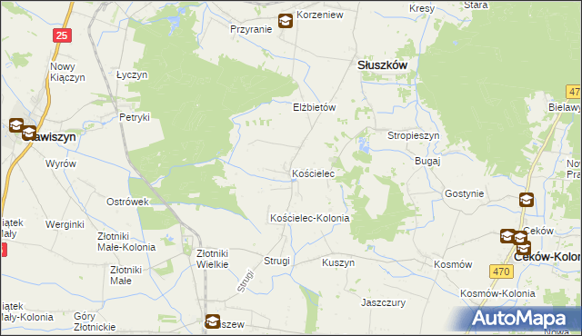 mapa Kościelec gmina Mycielin, Kościelec gmina Mycielin na mapie Targeo