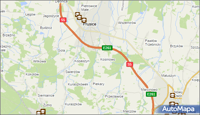 mapa Kosinowo gmina Prusice, Kosinowo gmina Prusice na mapie Targeo