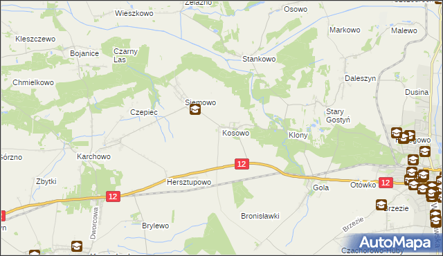 mapa Kosowo gmina Gostyń, Kosowo gmina Gostyń na mapie Targeo