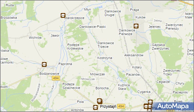 mapa Kostrzyna gmina Przystajń, Kostrzyna gmina Przystajń na mapie Targeo