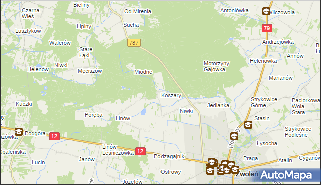 mapa Koszary gmina Zwoleń, Koszary gmina Zwoleń na mapie Targeo