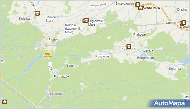 mapa Koszwice, Koszwice na mapie Targeo