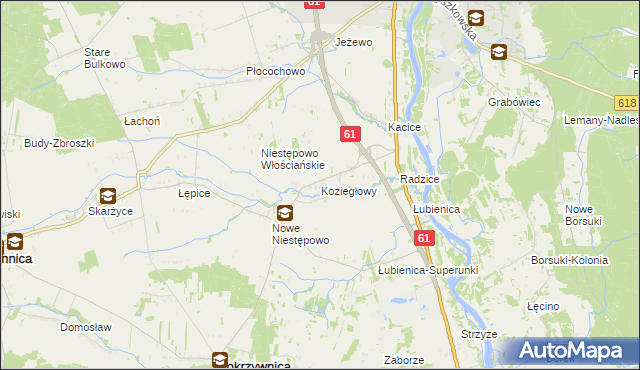 mapa Koziegłowy gmina Pokrzywnica, Koziegłowy gmina Pokrzywnica na mapie Targeo