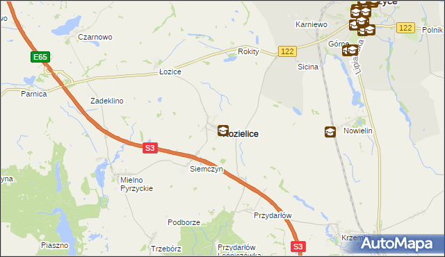 mapa Kozielice powiat pyrzycki, Kozielice powiat pyrzycki na mapie Targeo