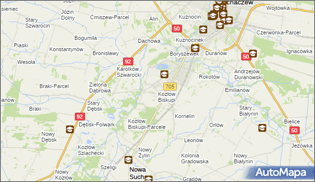 mapa Kozłów Biskupi, Kozłów Biskupi na mapie Targeo