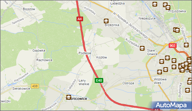 mapa Kozłów gmina Sośnicowice, Kozłów gmina Sośnicowice na mapie Targeo