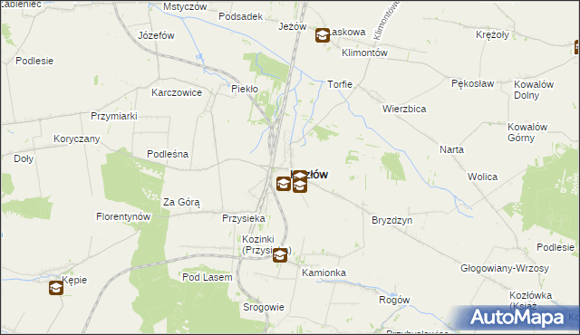 mapa Kozłów powiat miechowski, Kozłów powiat miechowski na mapie Targeo