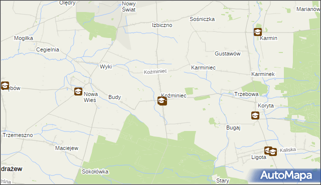 mapa Koźminiec, Koźminiec na mapie Targeo