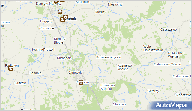 mapa Koźniewo-Łysaki, Koźniewo-Łysaki na mapie Targeo