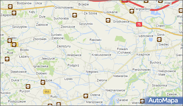 mapa Krakuszowice, Krakuszowice na mapie Targeo