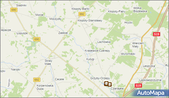 mapa Krasewice-Czerepy, Krasewice-Czerepy na mapie Targeo
