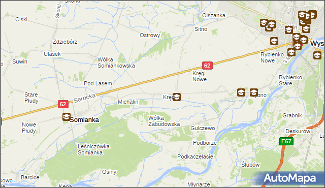 mapa Kręgi gmina Somianka, Kręgi gmina Somianka na mapie Targeo