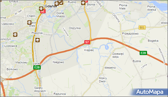 mapa Krępiec gmina Pruszcz Gdański, Krępiec gmina Pruszcz Gdański na mapie Targeo