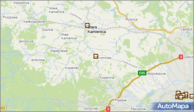 mapa Kromnów gmina Stara Kamienica, Kromnów gmina Stara Kamienica na mapie Targeo