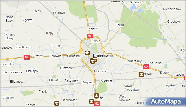 mapa Krośniewice, Krośniewice na mapie Targeo