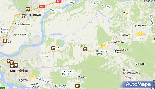 mapa Krubin gmina Wieliszew, Krubin gmina Wieliszew na mapie Targeo