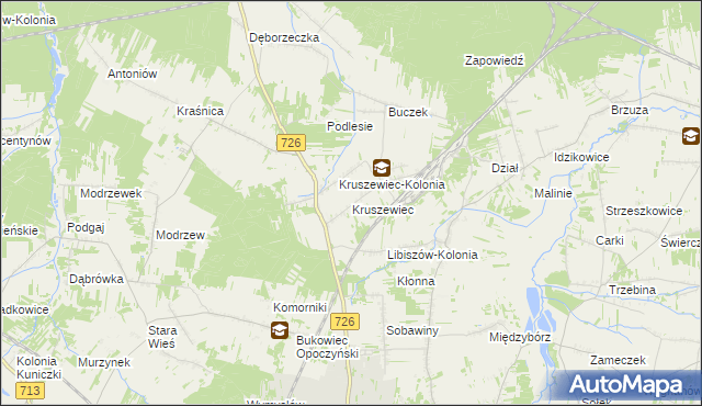 mapa Kruszewiec gmina Opoczno, Kruszewiec gmina Opoczno na mapie Targeo