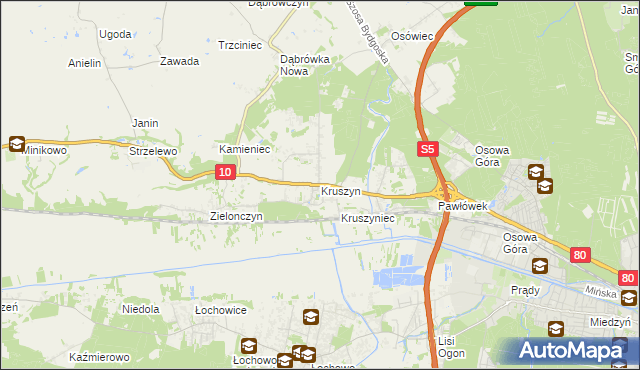 mapa Kruszyn gmina Sicienko, Kruszyn gmina Sicienko na mapie Targeo