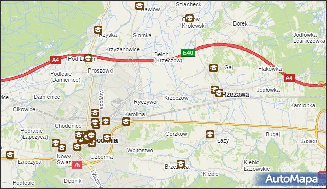 mapa Krzeczów gmina Rzezawa, Krzeczów gmina Rzezawa na mapie Targeo