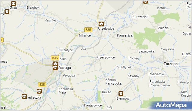 mapa Krzeczowice, Krzeczowice na mapie Targeo