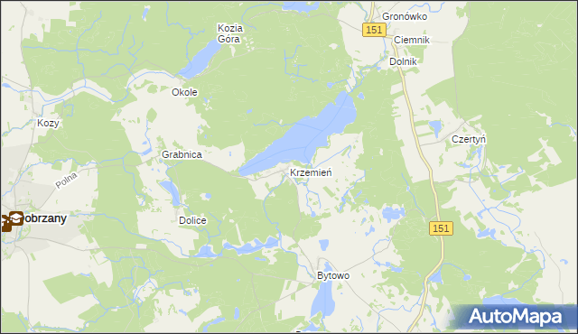 mapa Krzemień gmina Dobrzany, Krzemień gmina Dobrzany na mapie Targeo