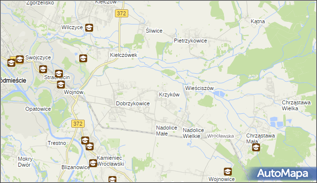 mapa Krzyków gmina Czernica, Krzyków gmina Czernica na mapie Targeo