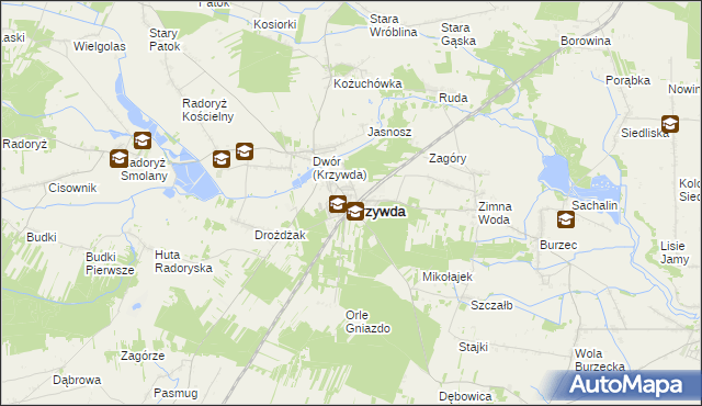 mapa Krzywda powiat łukowski, Krzywda powiat łukowski na mapie Targeo