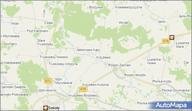 mapa Krzyżewo gmina Sokoły, Krzyżewo gmina Sokoły na mapie Targeo