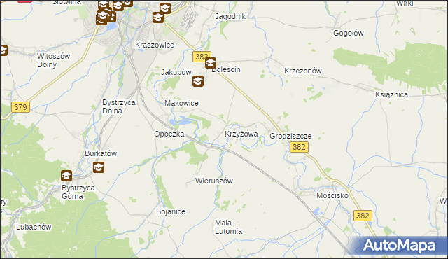 mapa Krzyżowa gmina Świdnica, Krzyżowa gmina Świdnica na mapie Targeo