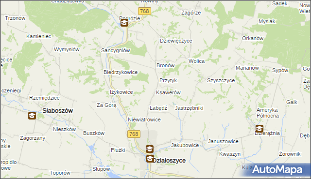 mapa Ksawerów gmina Działoszyce, Ksawerów gmina Działoszyce na mapie Targeo