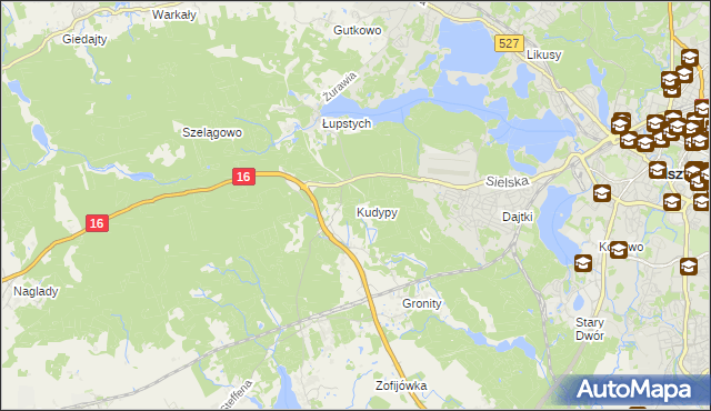 mapa Kudypy gmina Gietrzwałd, Kudypy gmina Gietrzwałd na mapie Targeo