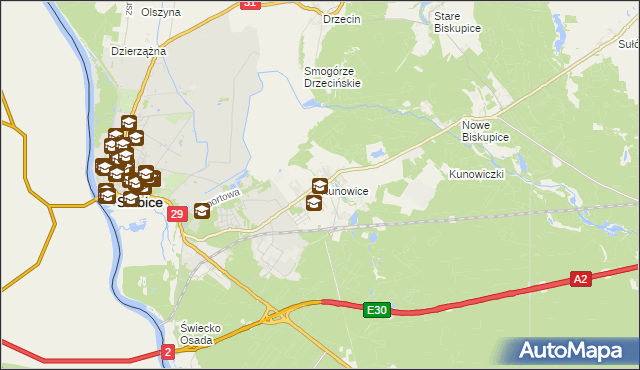 mapa Kunowice, Kunowice na mapie Targeo